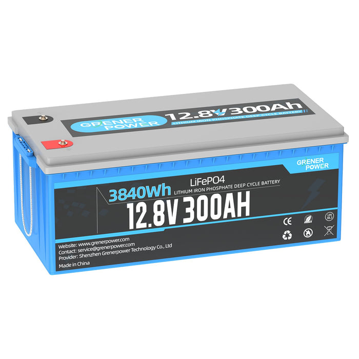 GrenerPower 12V(12.8V) 300Ah LiFePO4 Lithium Battery, Built-in 200A BMS, 3840W Load Power (1-4 Pack Series)