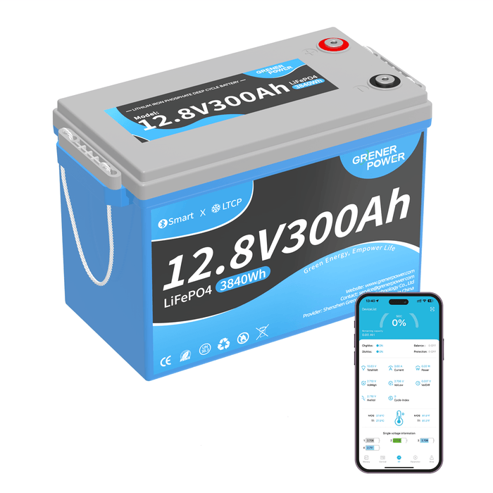 12V 300Ah LiFePO4 Battery with Bluetooth 5.0, 200A BMS, 2560W Output Power, Low-temperature Protection, 12V Lithium Battery with Up to 4P4S, for RVs, Trolling Motor, Off-Grid, Marine, Boat