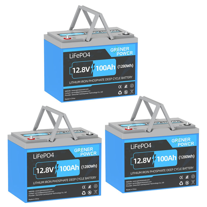 GrenerPower 12V(12.8V) 100Ah Group 24 LiFePO4 Lithium Battery, Built-in 100A BMS, 1280Wh Energy (1-4 Pack Series)