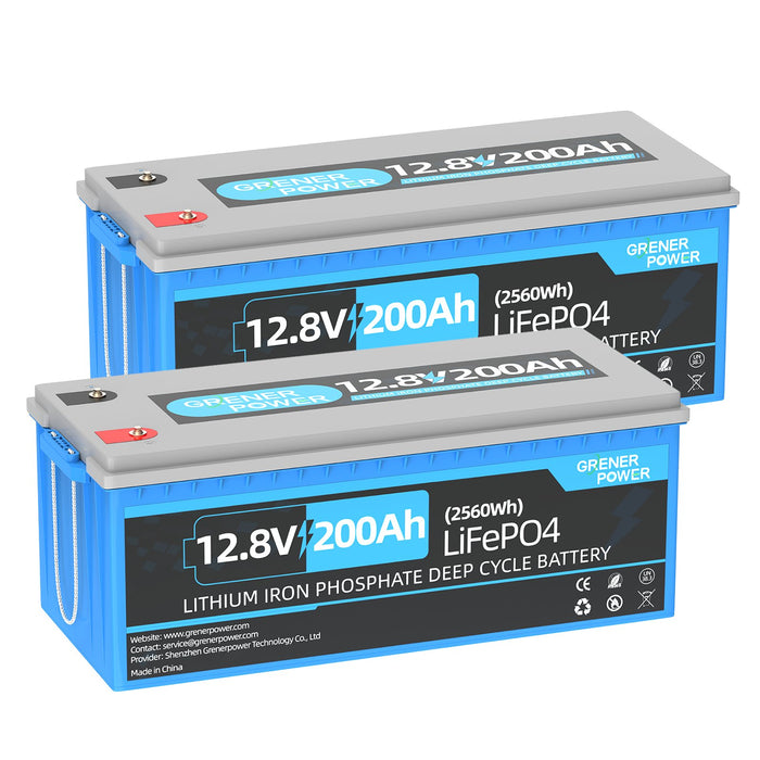 GrenerPower 12V(12.8V) 200Ah LiFePO4 Lithium Battery, 100A BMS, Deep Cycle Battery (1-4 Pack Series)