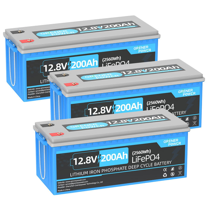 GrenerPower 12V(12.8V) 200Ah LiFePO4 Lithium Battery, 100A BMS, Deep Cycle Battery (1-4 Pack Series)