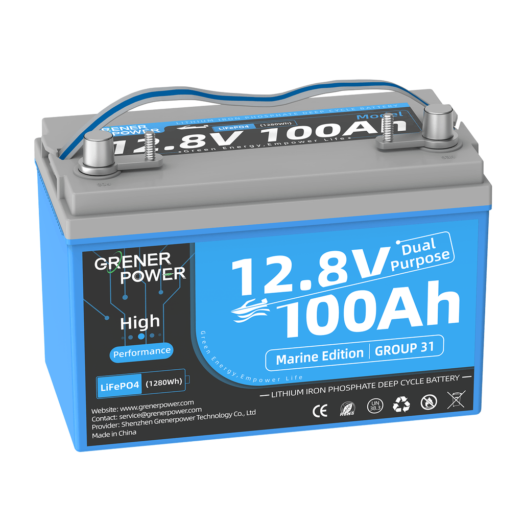 GrenerPower 12.8V 100Ah HP Dual Purpose Marine Starting LiFePO4 Batter