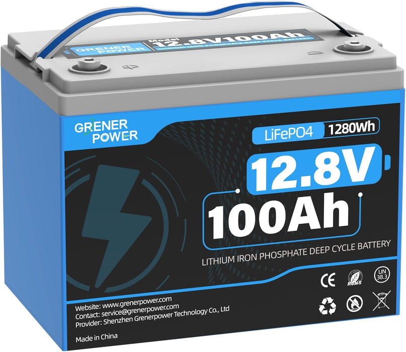 GrenerPower 12V 100Ah LiFePO4 Lithium Battery - BCI Group 24, 15000 Cycles, Built-in Cylindrical Grade A+ Cells & 100A BMS, Ideal for RVs, Trolling Motor, Home Energy Storage, Solar and Marine, Boat