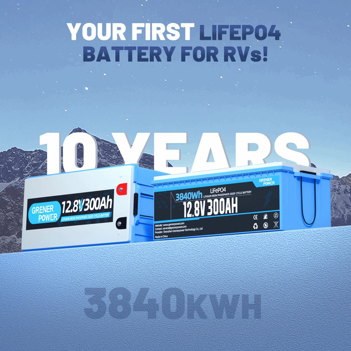 GrenerPower 12V 300Ah LiFePO4 Lithium Battery, Built-in 200A BMS, 3840W Load Power - GrenerPower