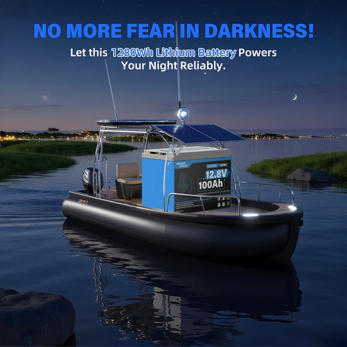 GrenerPower 12V 100Ah LiFePO4 Lithium Battery - BCI Group 24, 15000 Cycles, Built-in Cylindrical Grade A+ Cells & 100A BMS, Ideal for RVs, Trolling Motor, Home Energy Storage, Solar and Marine, Boat