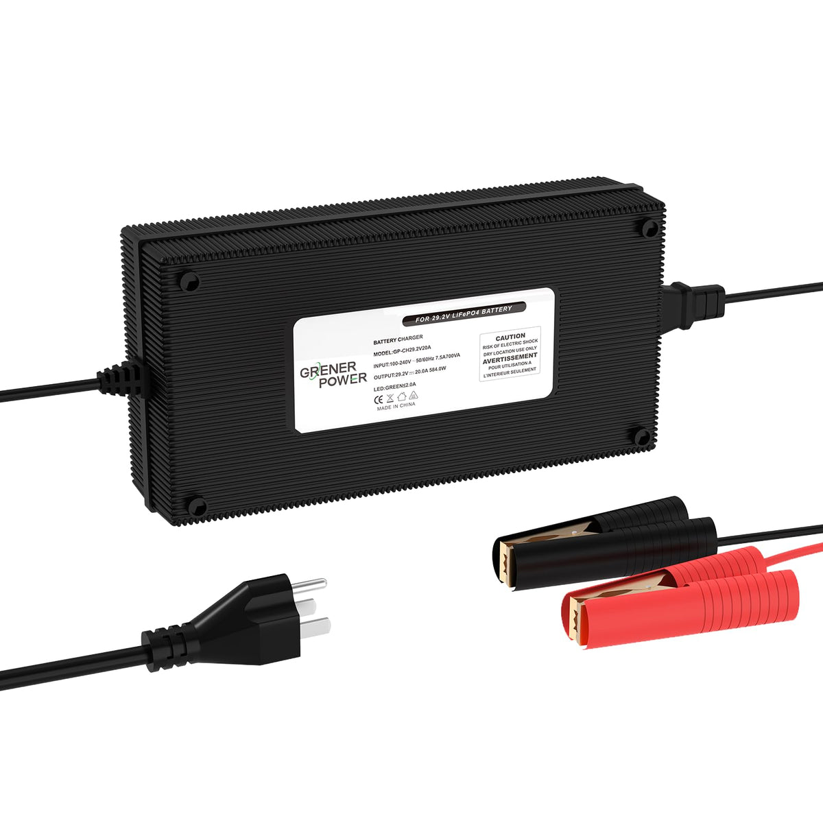 GrenerPower 24V20A Lithium, 29.2V20A LiFePO4 Battery Charger, Fast Cha